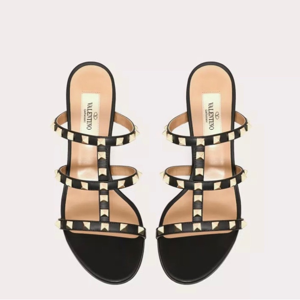 VALENTINO ROCKSTUD CALFSKIN LEATHER SLIDE SANDAL 60 MM
